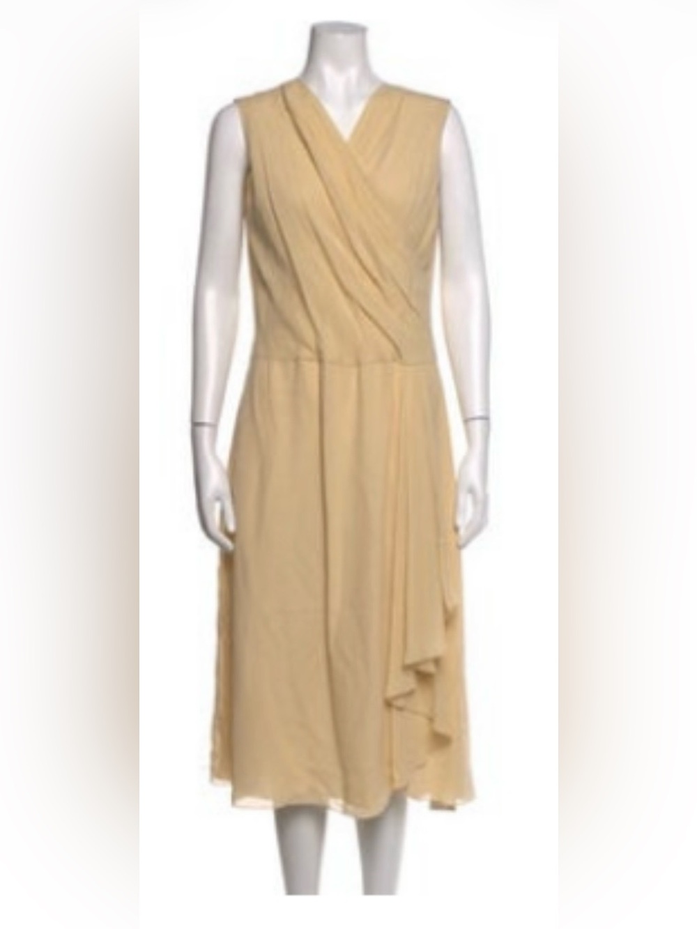 Ralph Lauren Collection Elegant Silk Sleeveless Midi Dress Light Beige Size 12